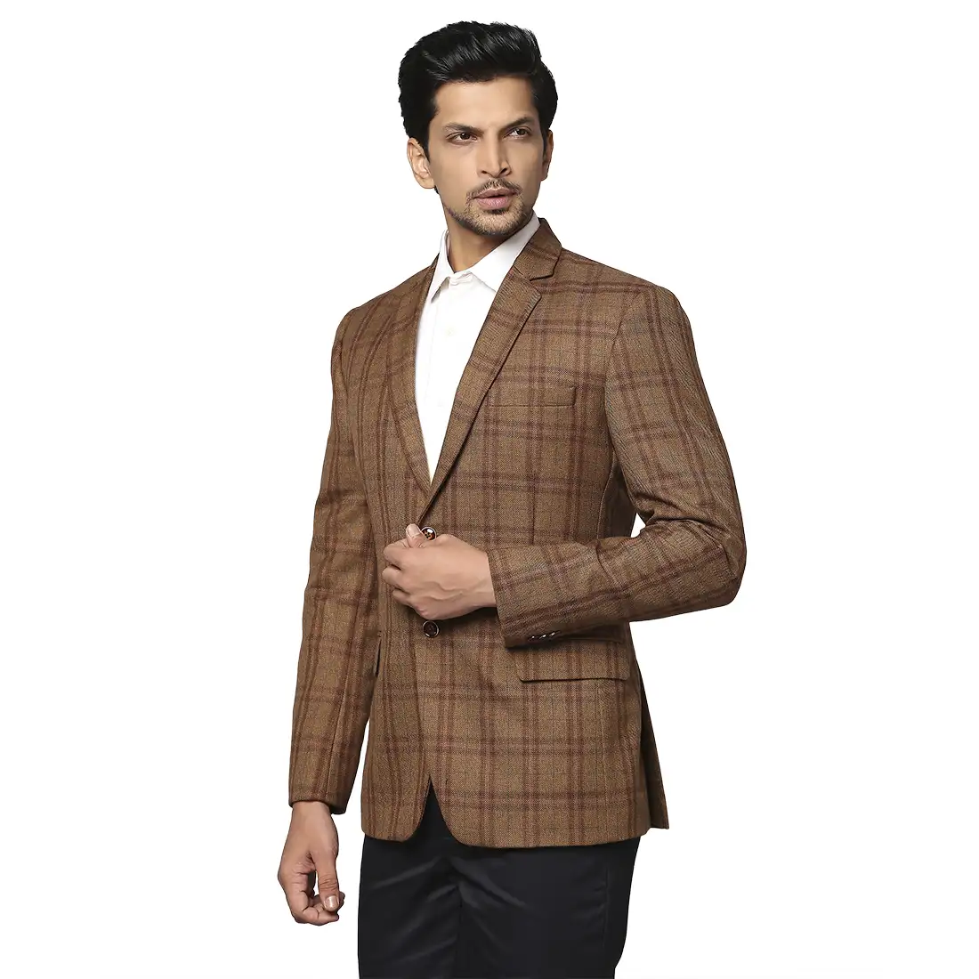 Men Brown Regular Fit Checks Wool Blend Jackets - Image 3