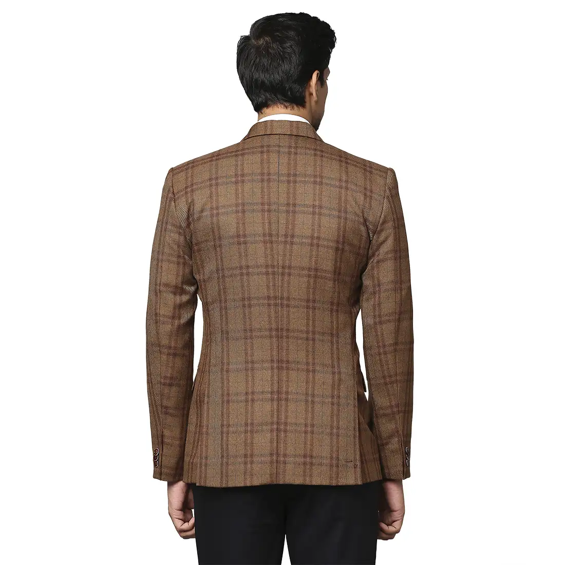Men Brown Regular Fit Checks Wool Blend Jackets - Image 4