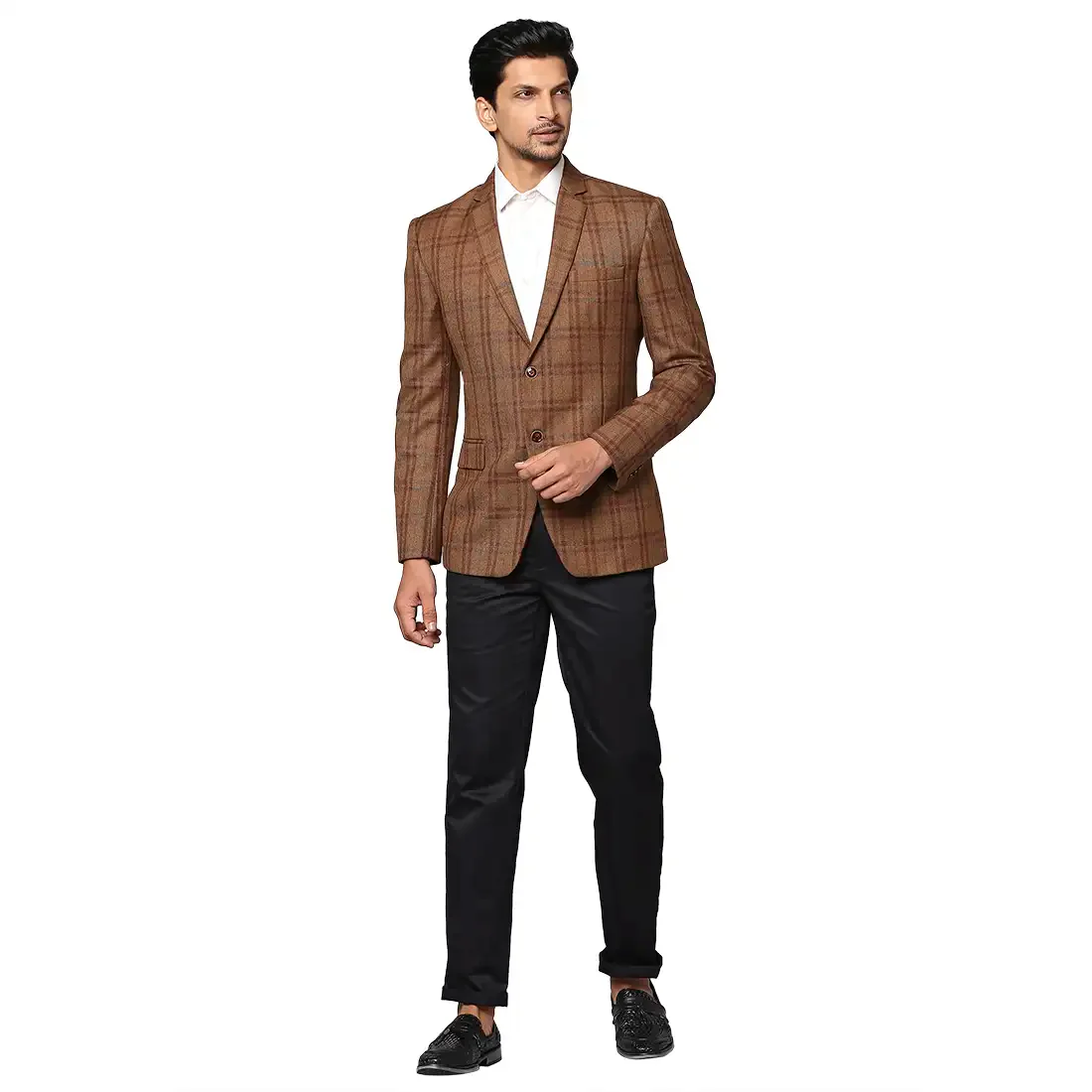 Men Brown Regular Fit Checks Wool Blend Jackets - Image 5