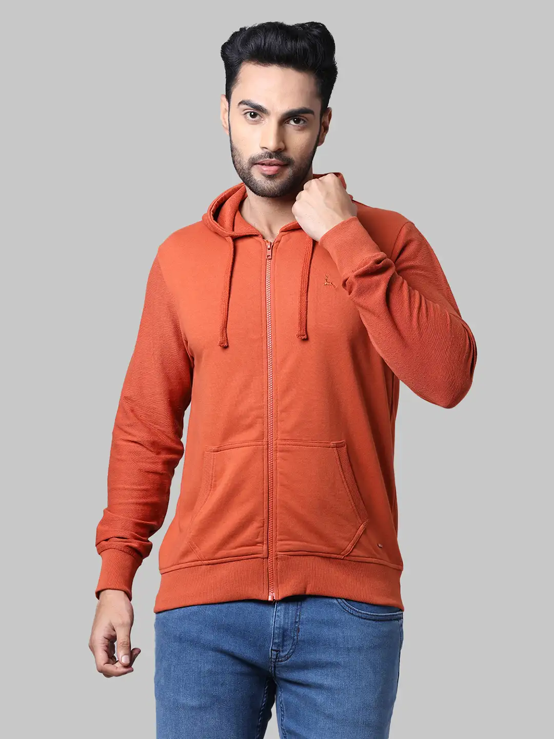 Men Brown Regular Fit Solid Cotton Polyester Blend Sweatshirts