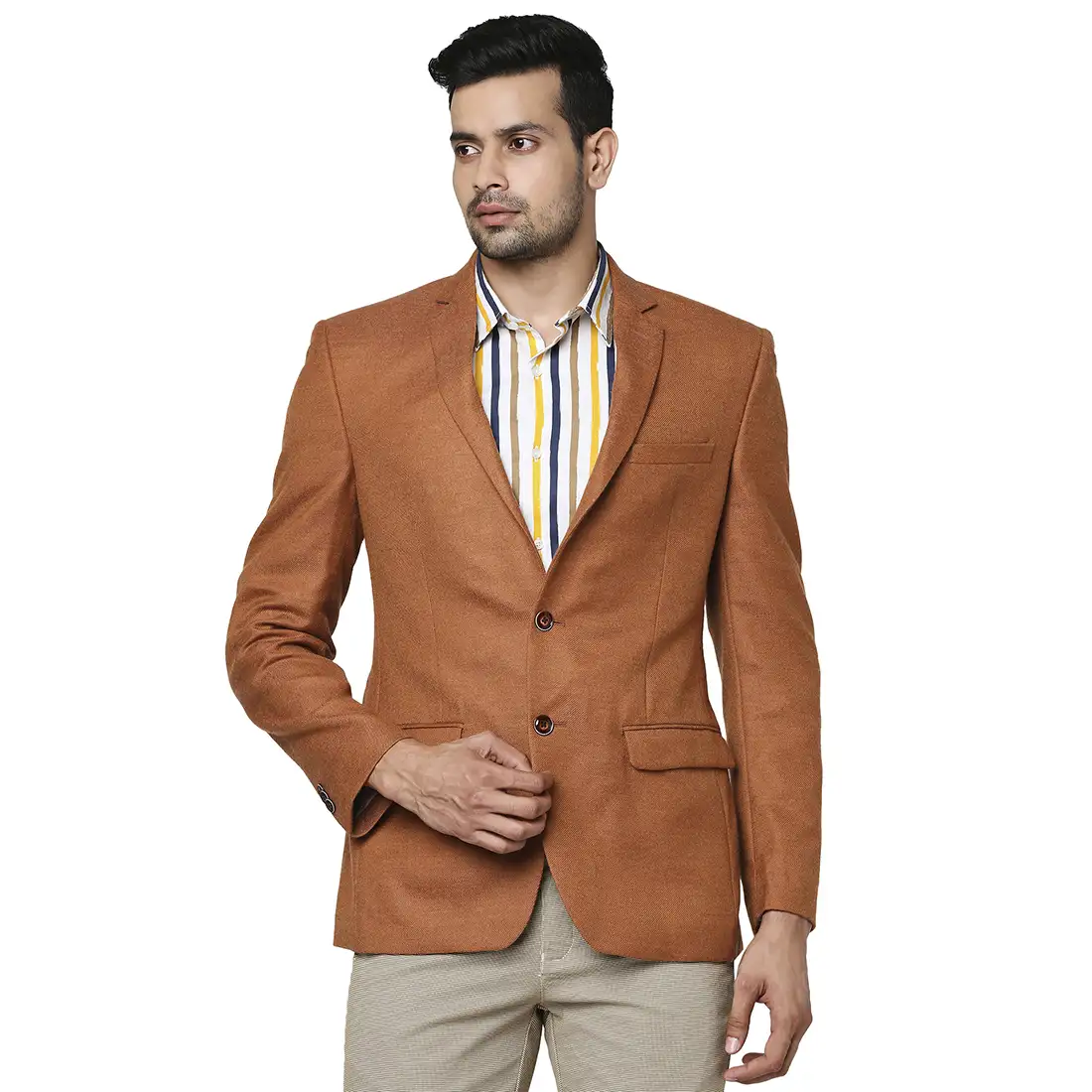 Men Brown Regular Fit Solid Polyester Blend Jackets