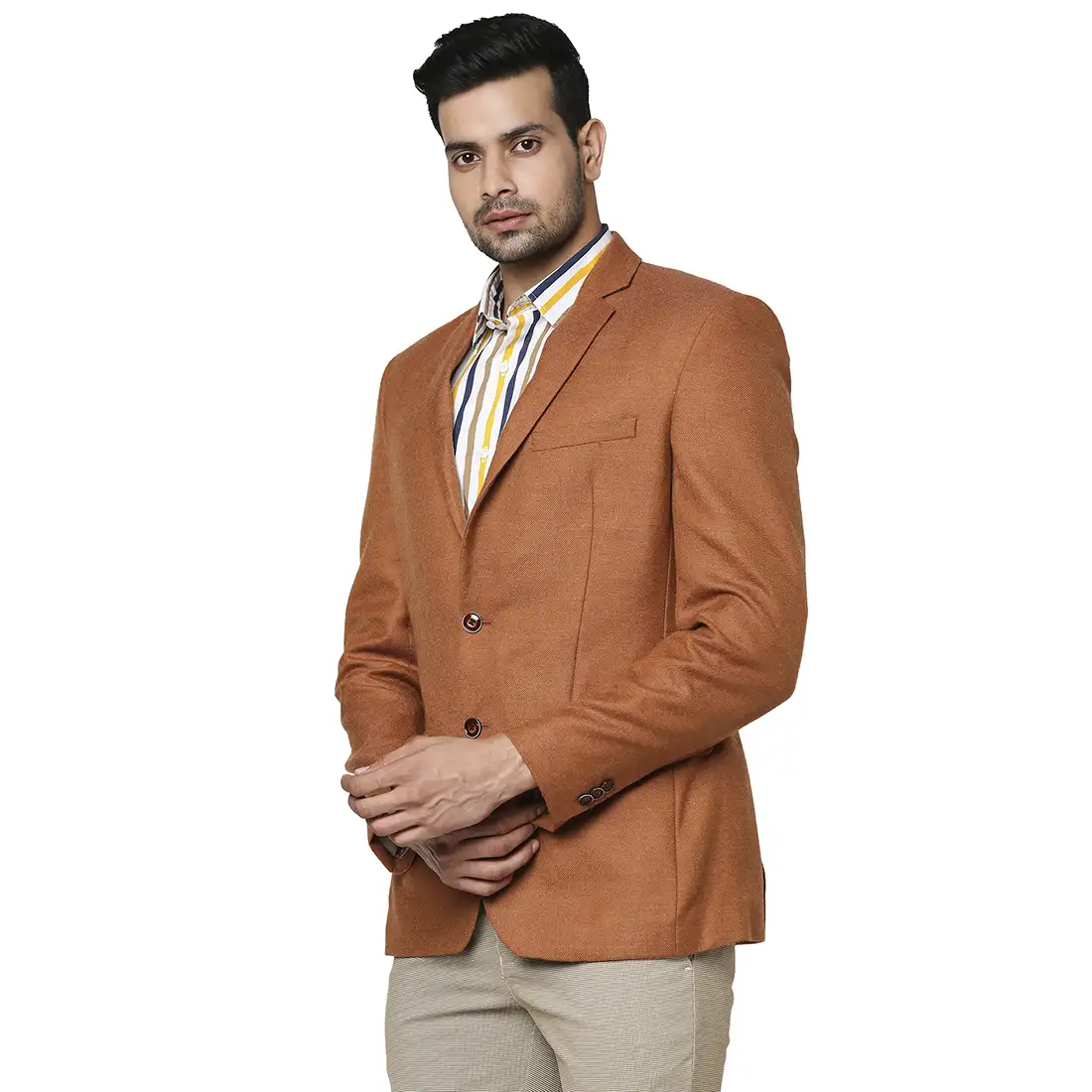 Men Brown Regular Fit Solid Polyester Blend Jackets - Image 3