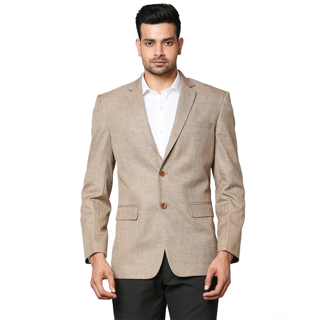 Men Brown Regular Fit Structure Polyester Blend Jackets