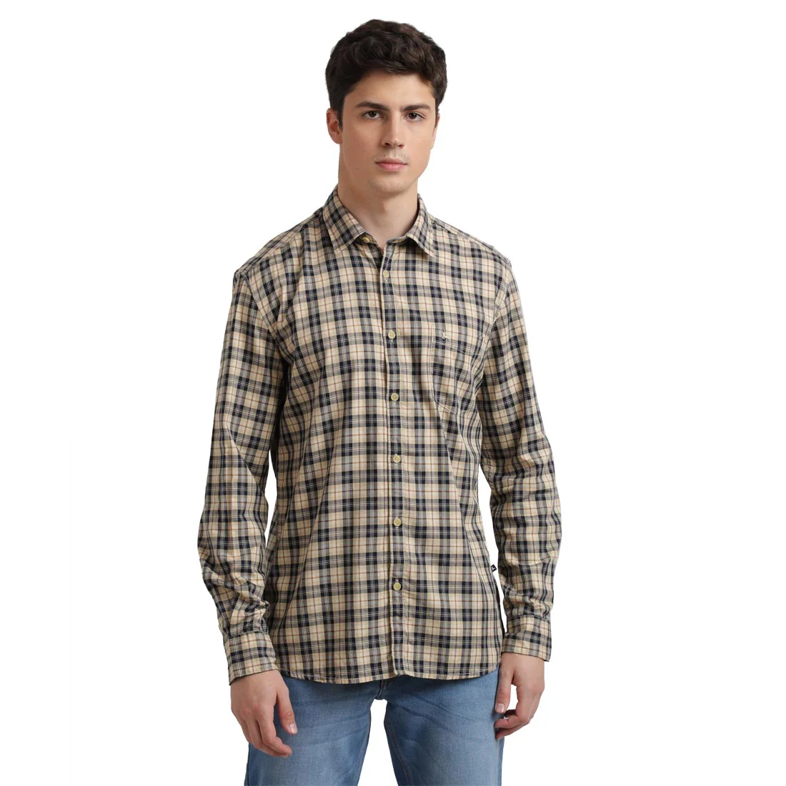 Men Brown Slim Fit Checks Cotton Full Sleeve Shirts
