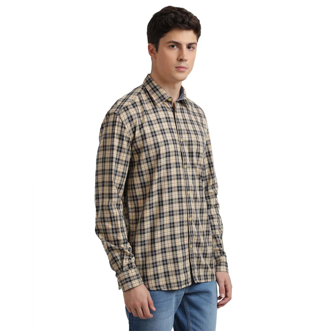 Men Brown Slim Fit Checks Cotton Full Sleeve Shirts - Image 2