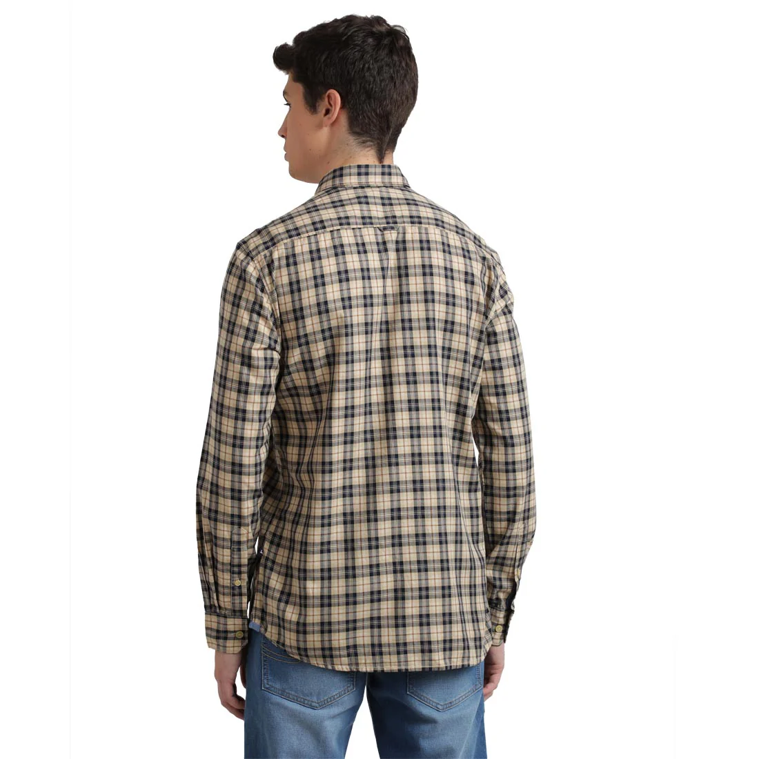 Men Brown Slim Fit Checks Cotton Full Sleeve Shirts - Image 4