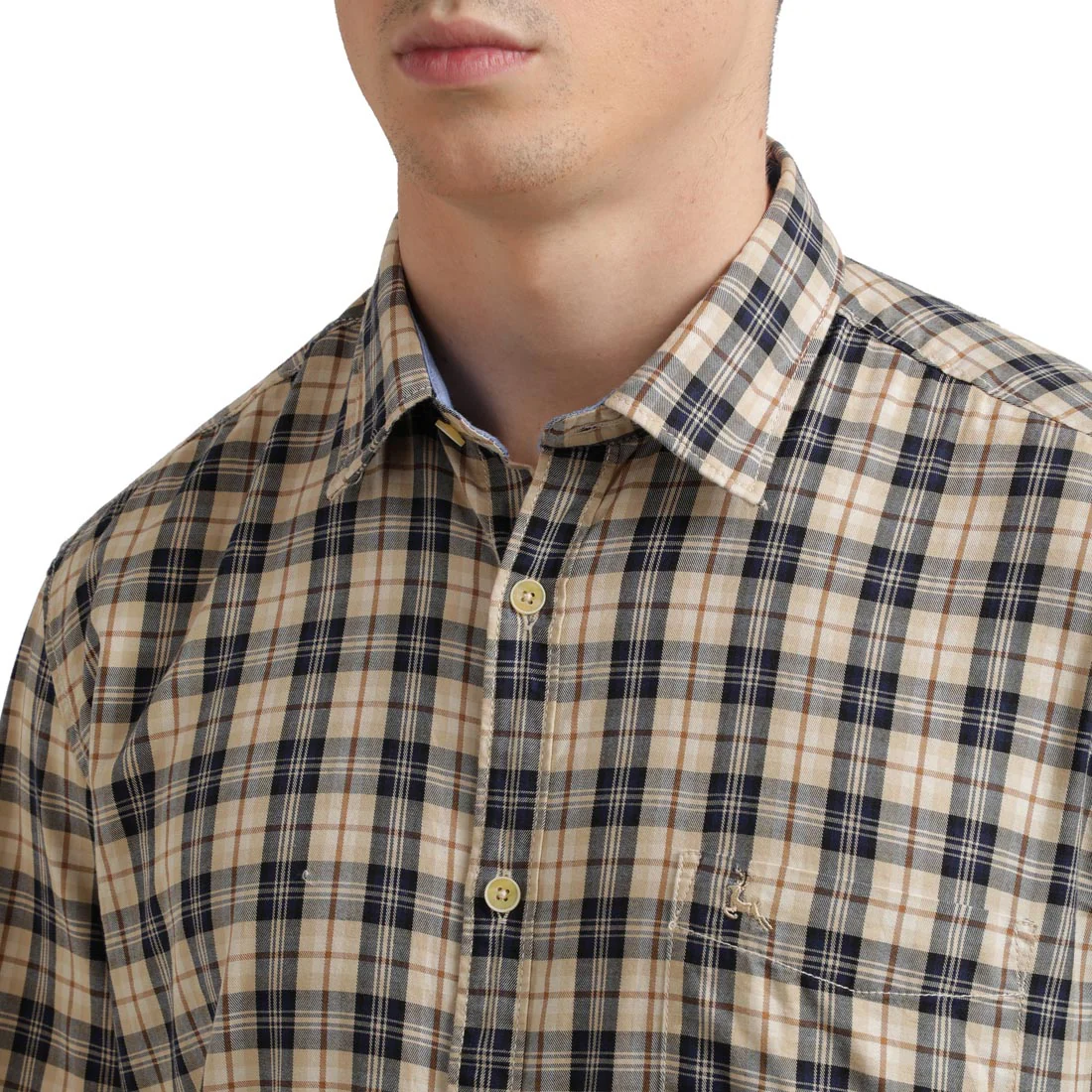 Men Brown Slim Fit Checks Cotton Full Sleeve Shirts - Image 6