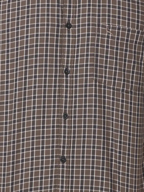 Men Brown Slim Fit Checks Cotton Full Sleeve Shirts - Image 7