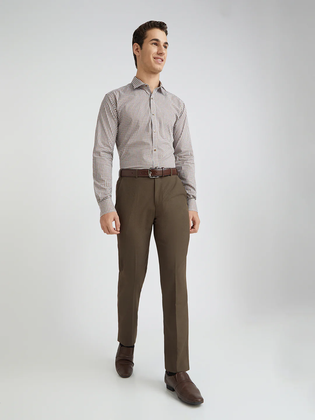 Men Brown Slim Fit Checks Cotton Shirts - Image 3