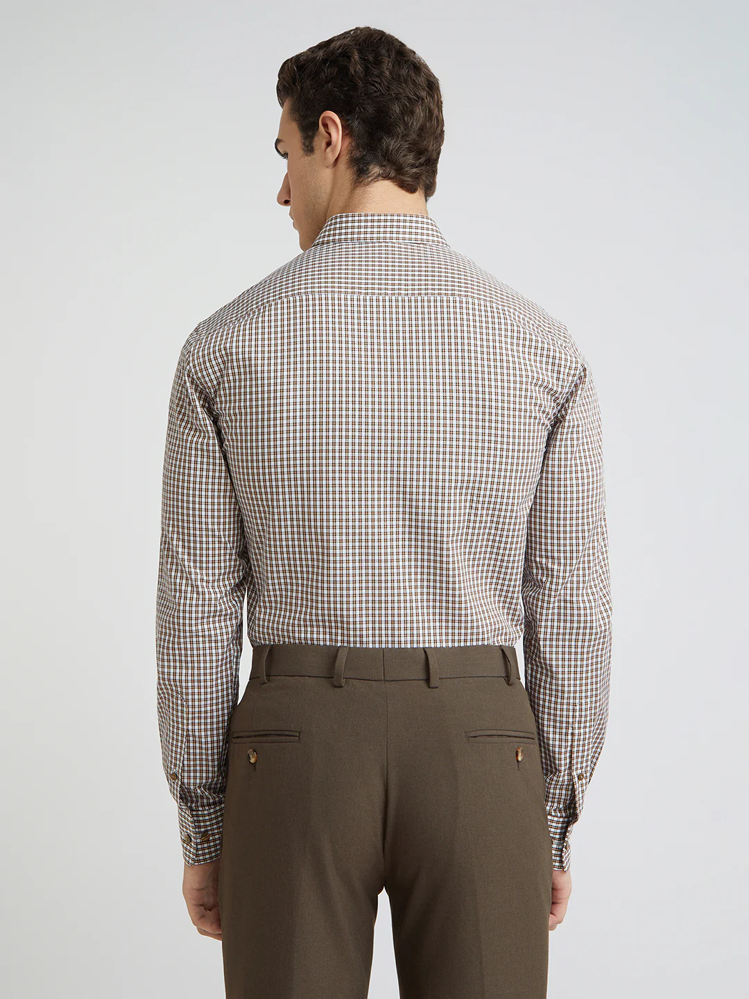Men Brown Slim Fit Checks Cotton Shirts - Image 5