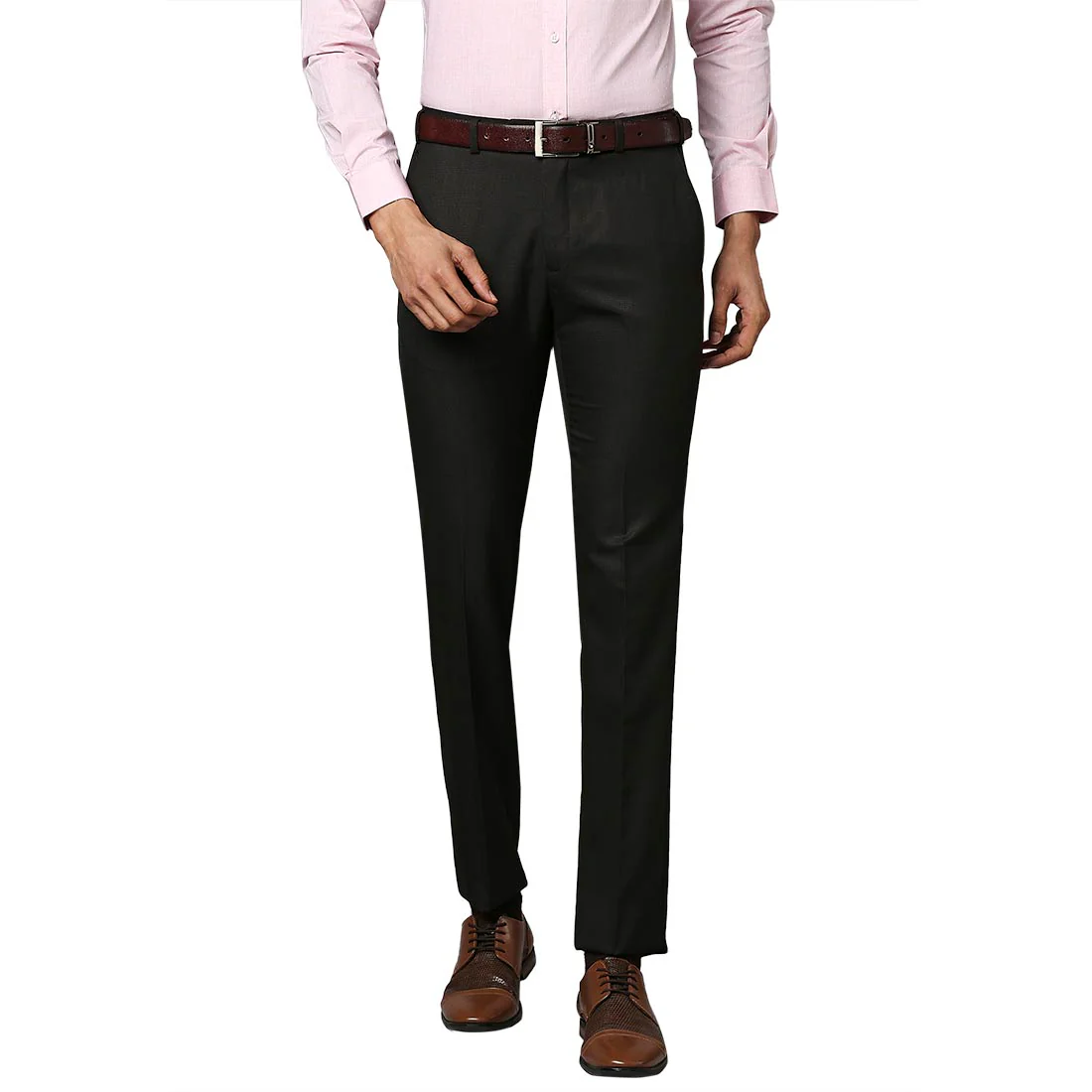 Men Brown Slim Fit Checks Polyester Blend Trouser