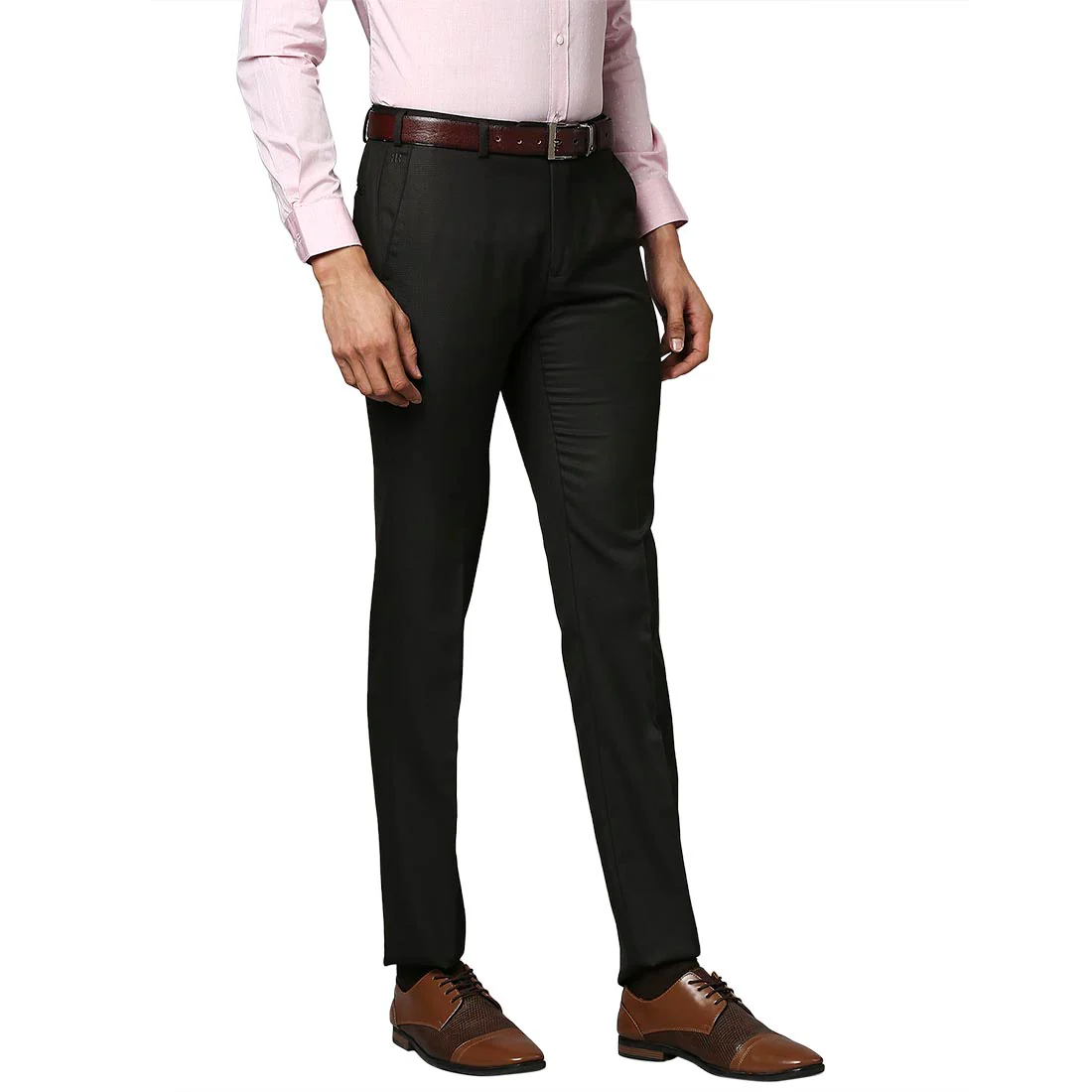 Men Brown Slim Fit Checks Polyester Blend Trouser - Image 2
