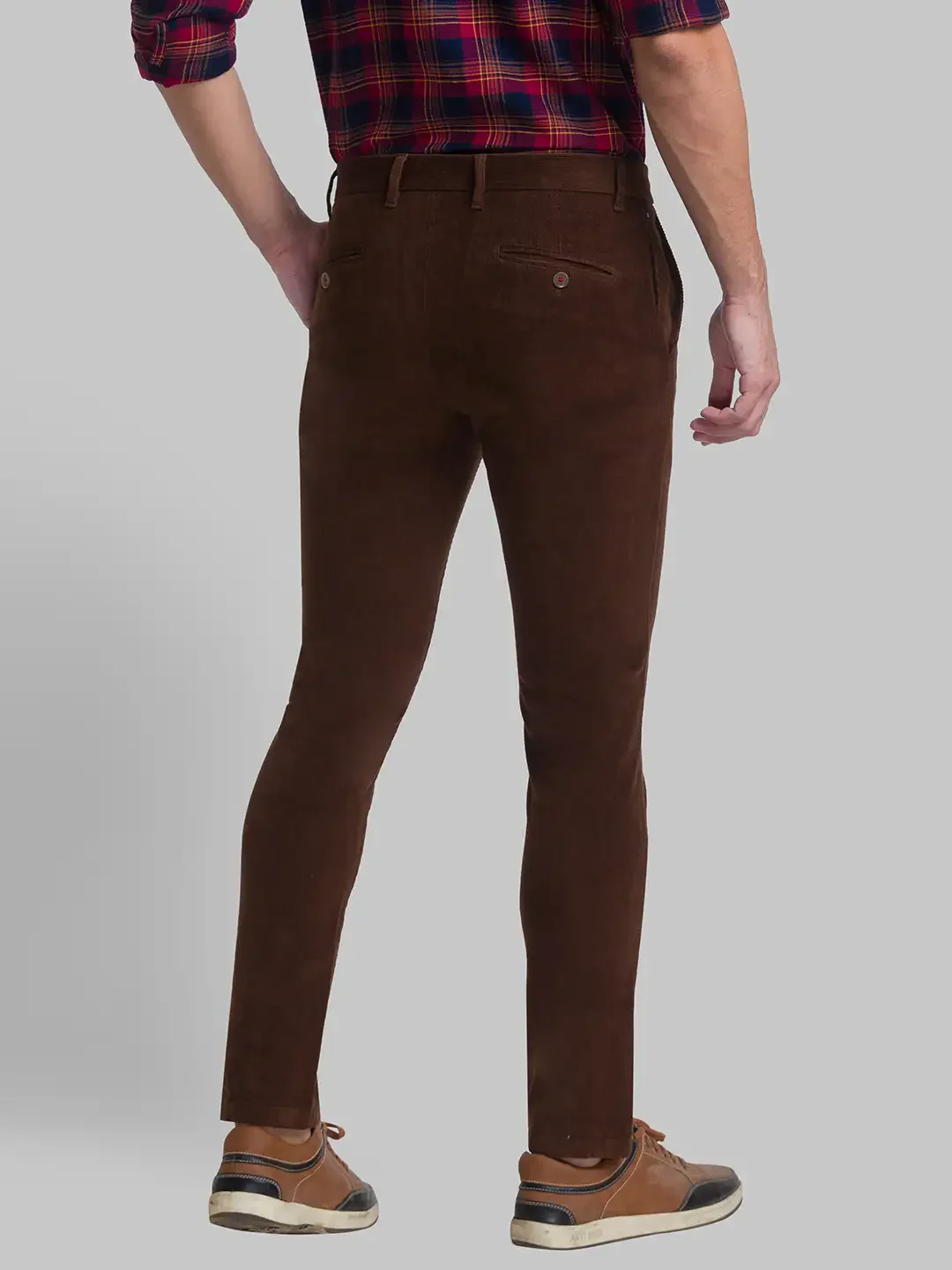 Men Brown Slim Fit Corduroy Cotton Blend Trouser - Image 4