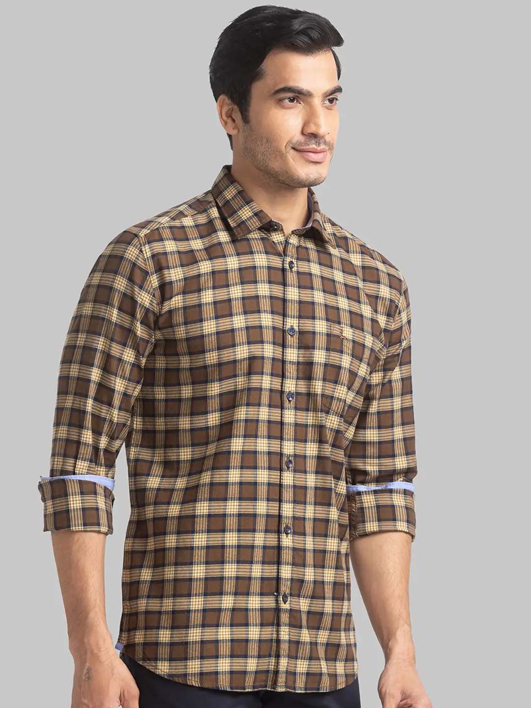 Men Brown Slim Fit Cotton Full Sleeve Shirts - Image 2