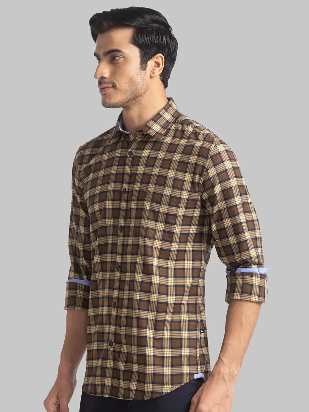 Men Brown Slim Fit Cotton Full Sleeve Shirts - Image 3