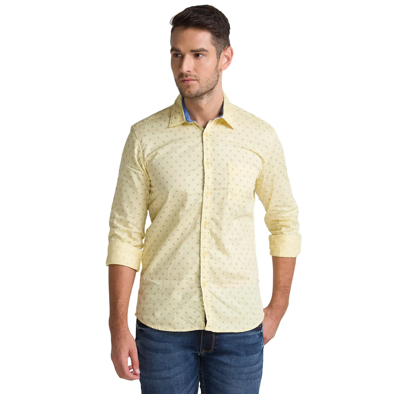 Men Brown Slim Fit Print Cotton Full Sleeve Shirts