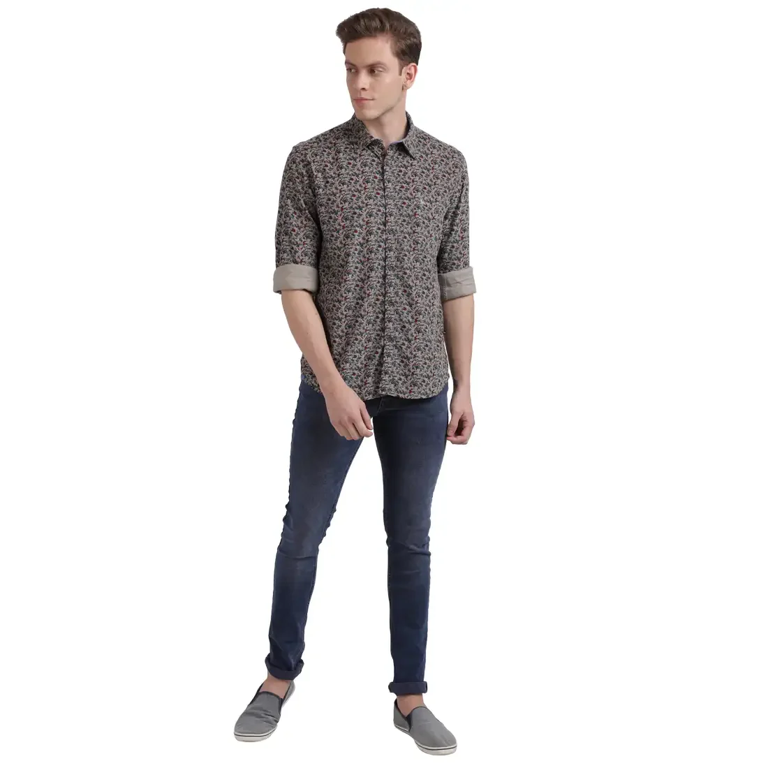 Men Brown Slim Fit Print Cotton Full Sleeve Shirts - Image 5