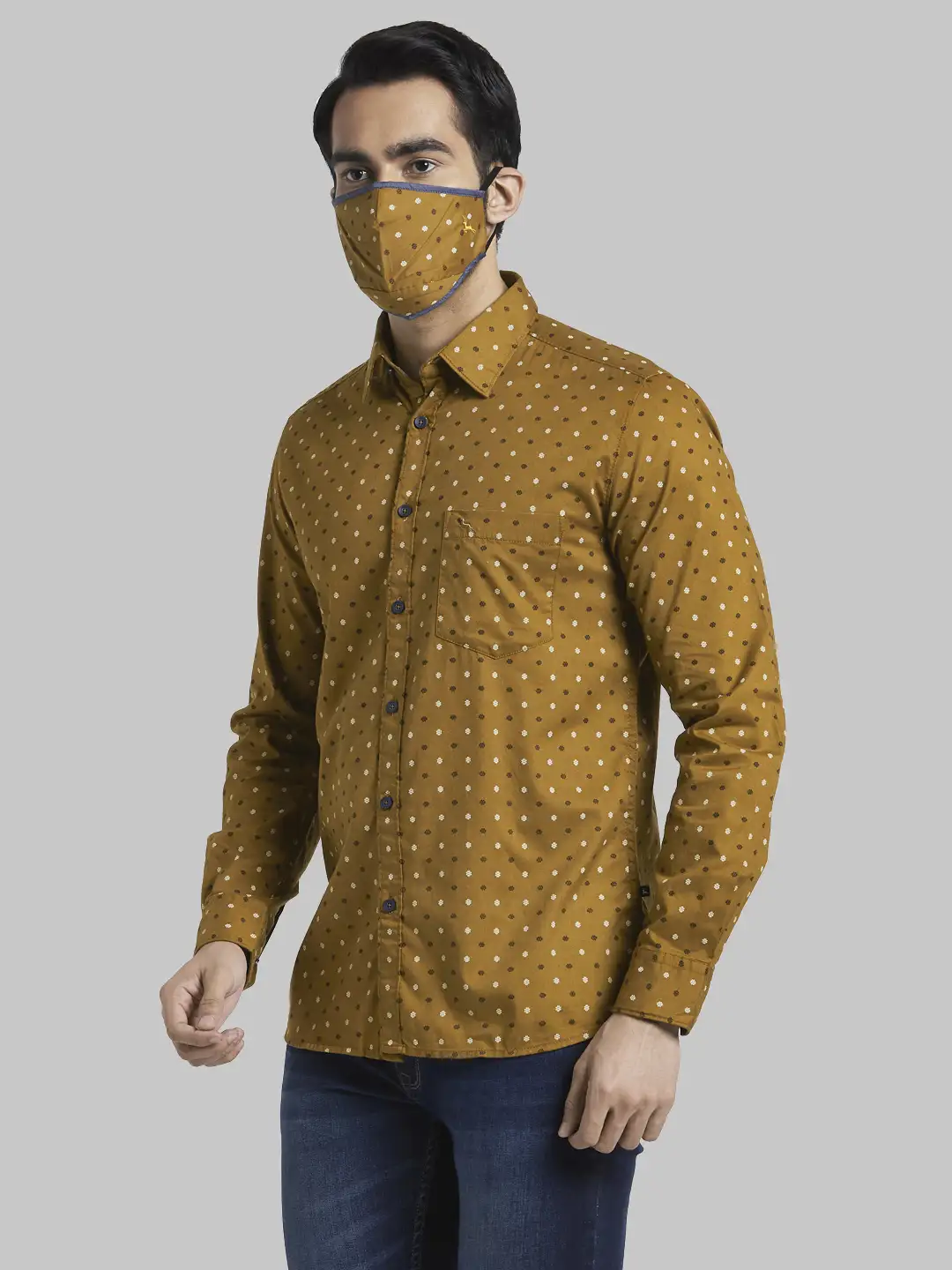 Men Brown Slim Fit Print Cotton Full Sleeve Shirts - Image 3