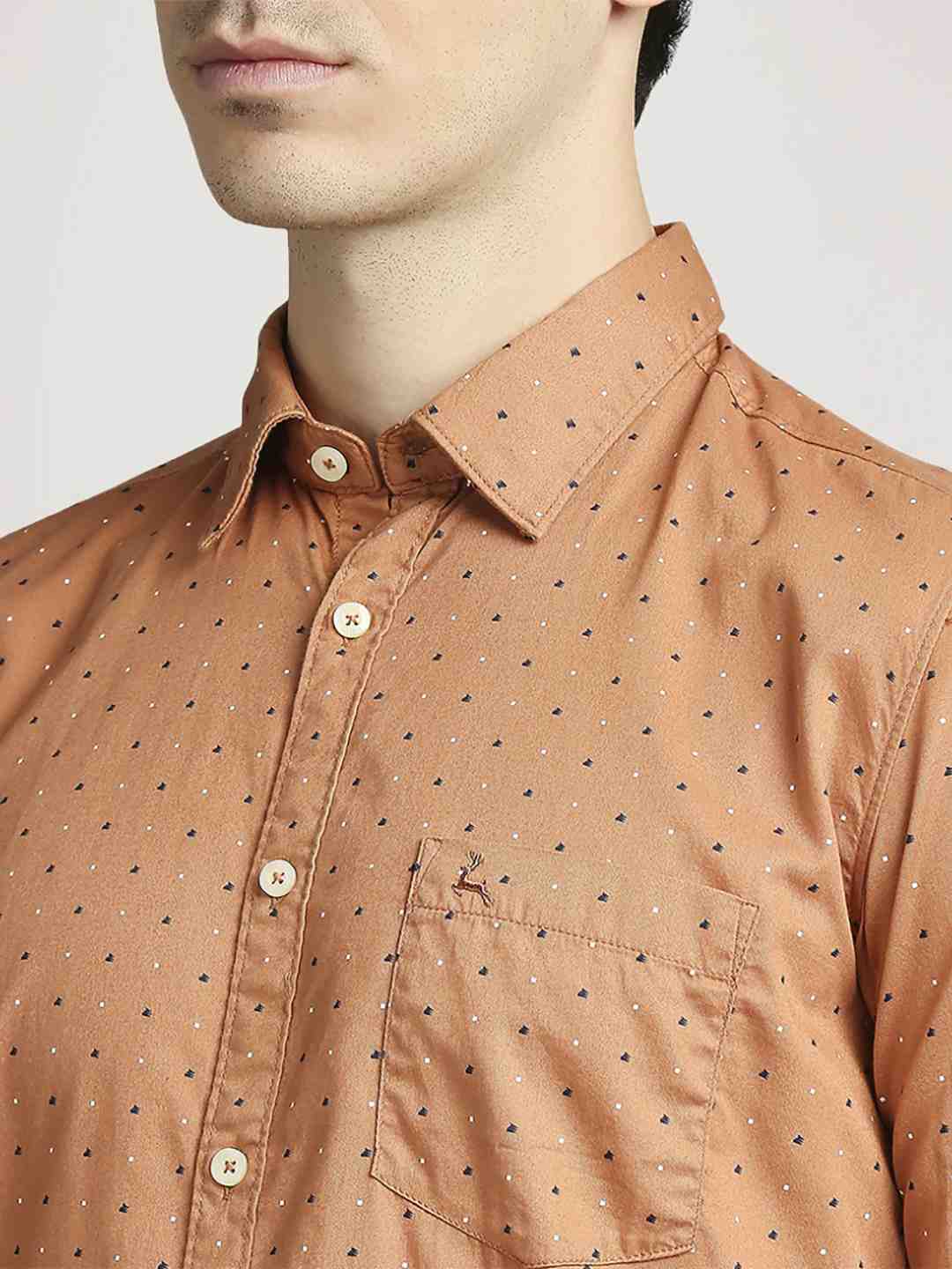 Men Brown Slim Fit Print Cotton Full Sleeve Shirts