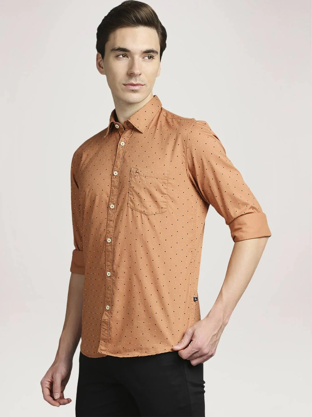 Men Brown Slim Fit Print Cotton Full Sleeve Shirts - Image 4