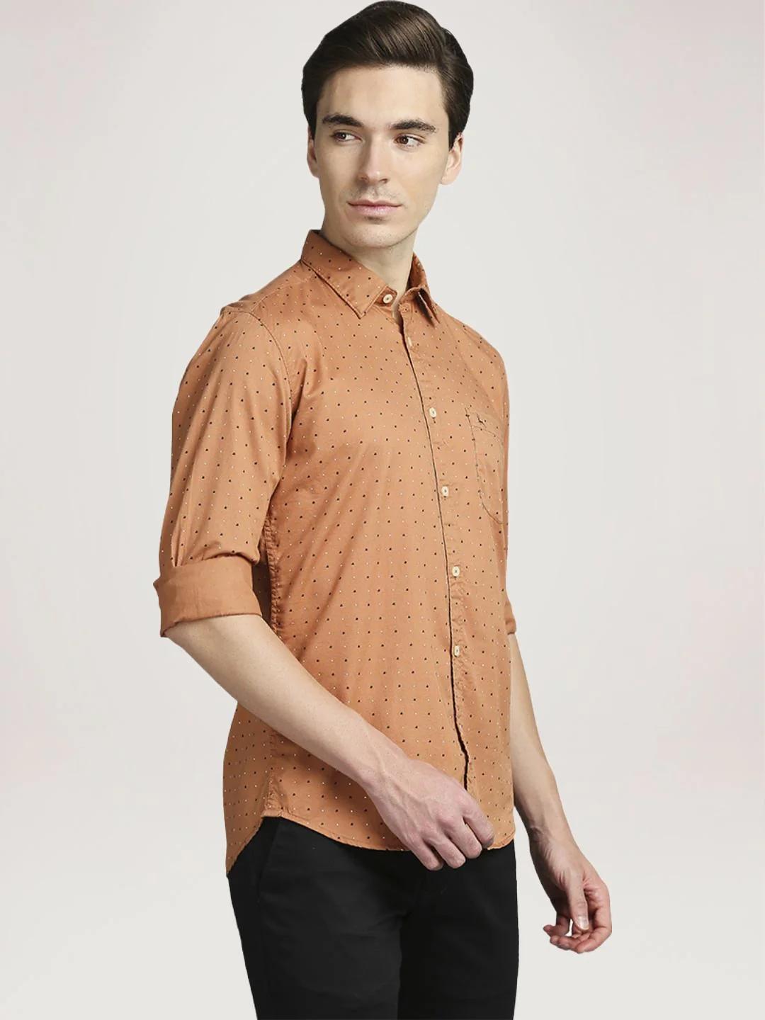Men Brown Slim Fit Print Cotton Full Sleeve Shirts - Image 5