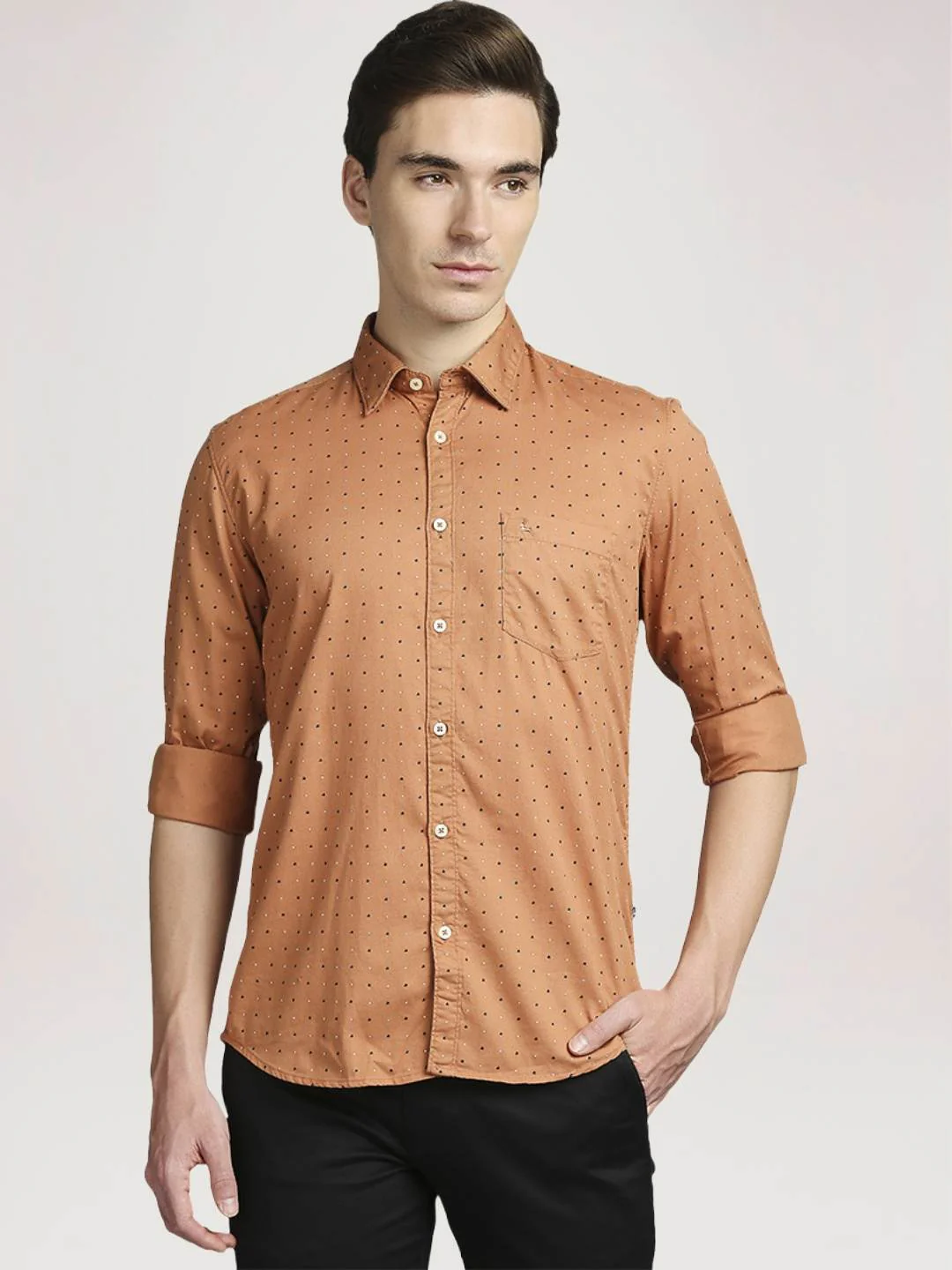 Men Brown Slim Fit Print Cotton Full Sleeve Shirts - Image 6