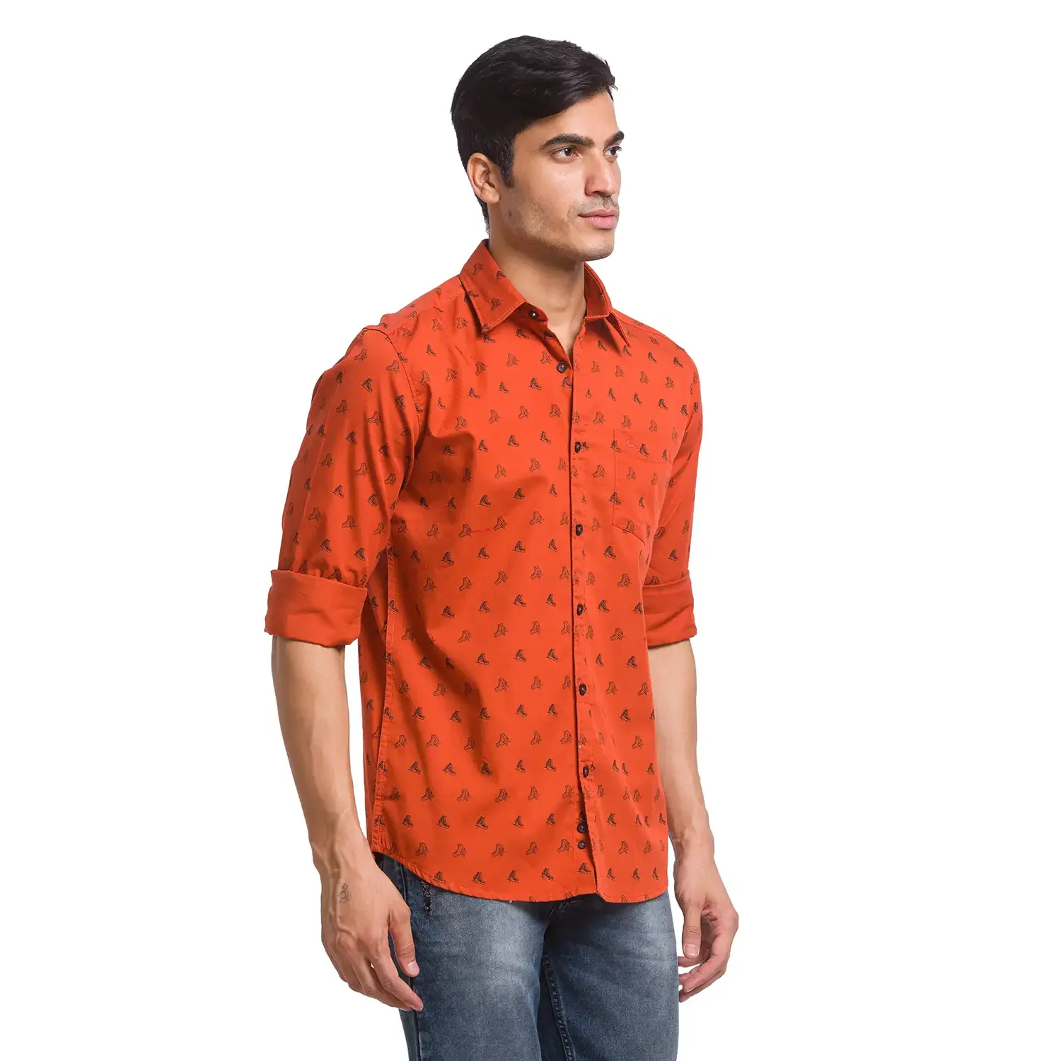 Parx Men Orange Printed Slim Fit Cotton Casual Shirt - Image 2