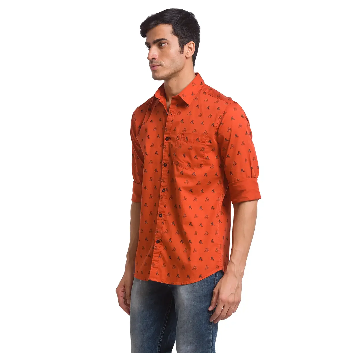 Parx Men Orange Printed Slim Fit Cotton Casual Shirt - Image 3