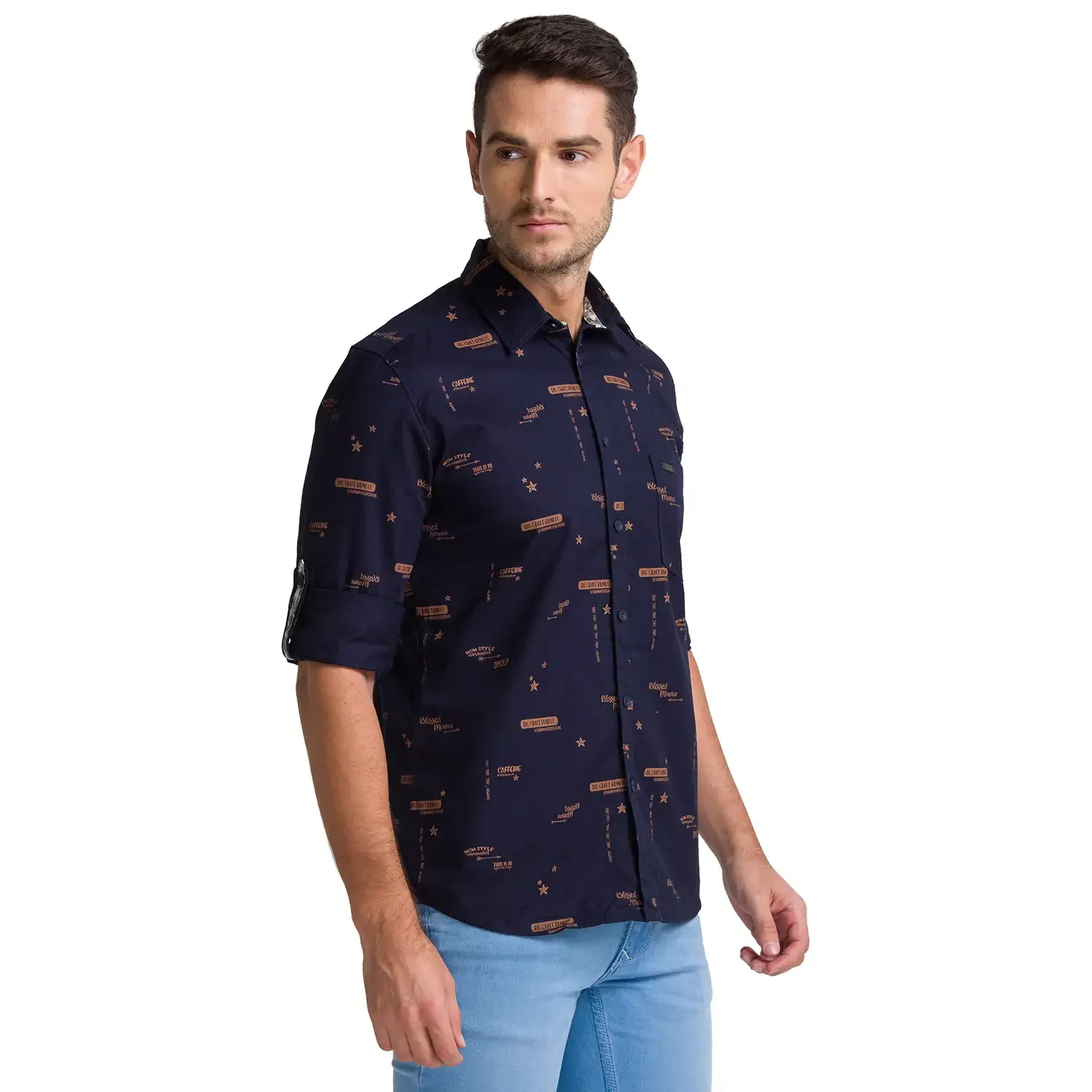 Men Brown Slim Fit Print Cotton Full Sleeve Shirts - Image 2
