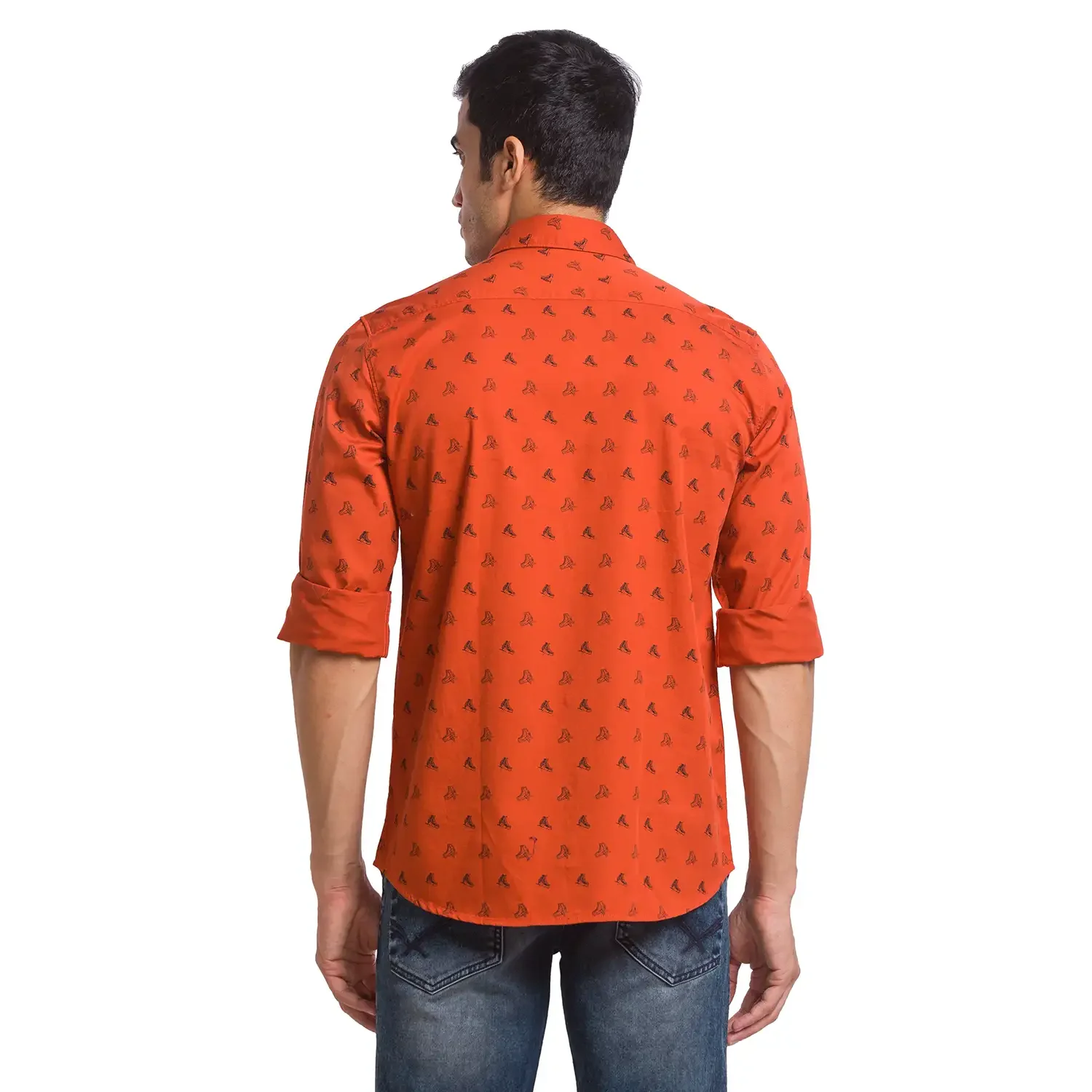 Parx Men Orange Printed Slim Fit Cotton Casual Shirt - Image 4