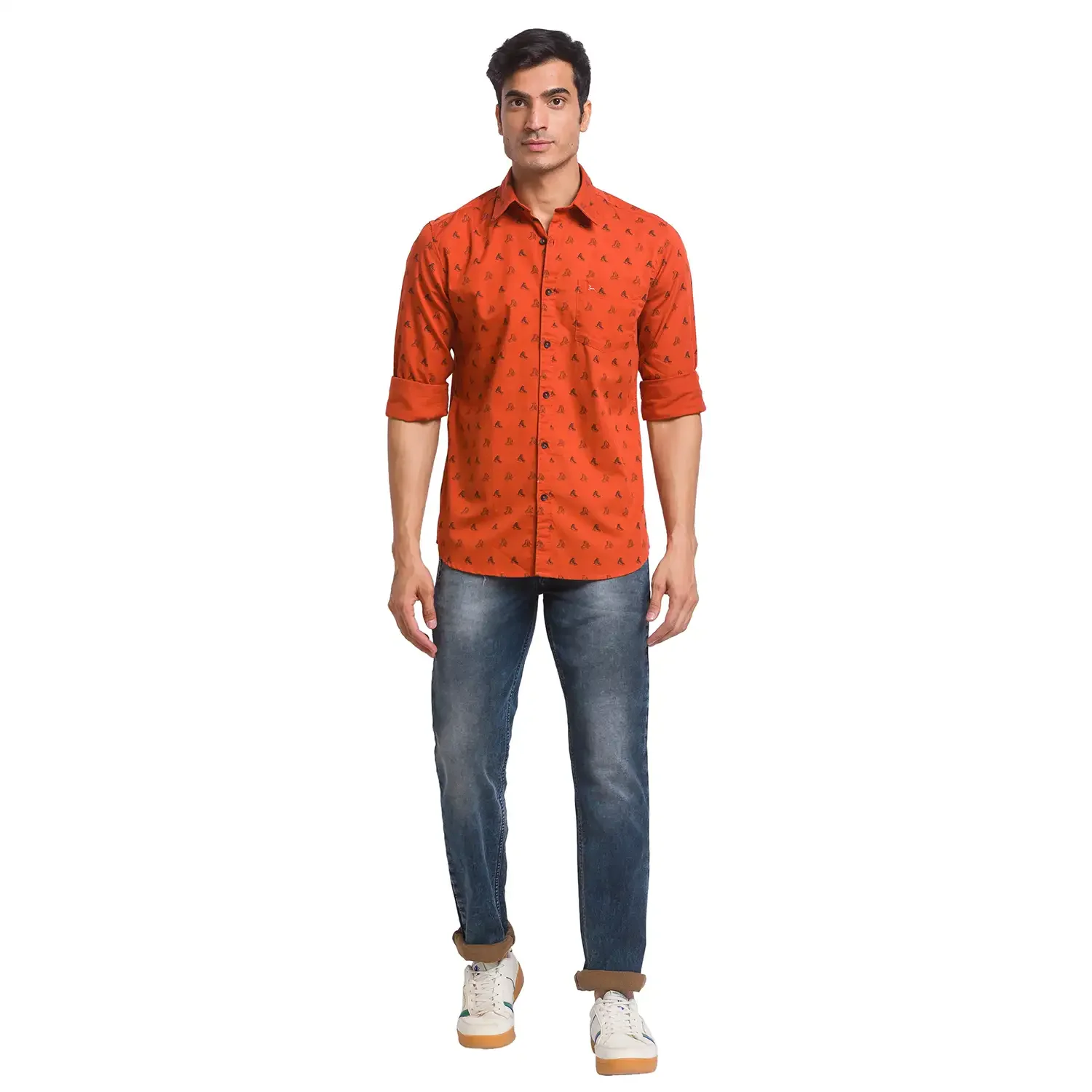 Parx Men Orange Printed Slim Fit Cotton Casual Shirt - Image 5