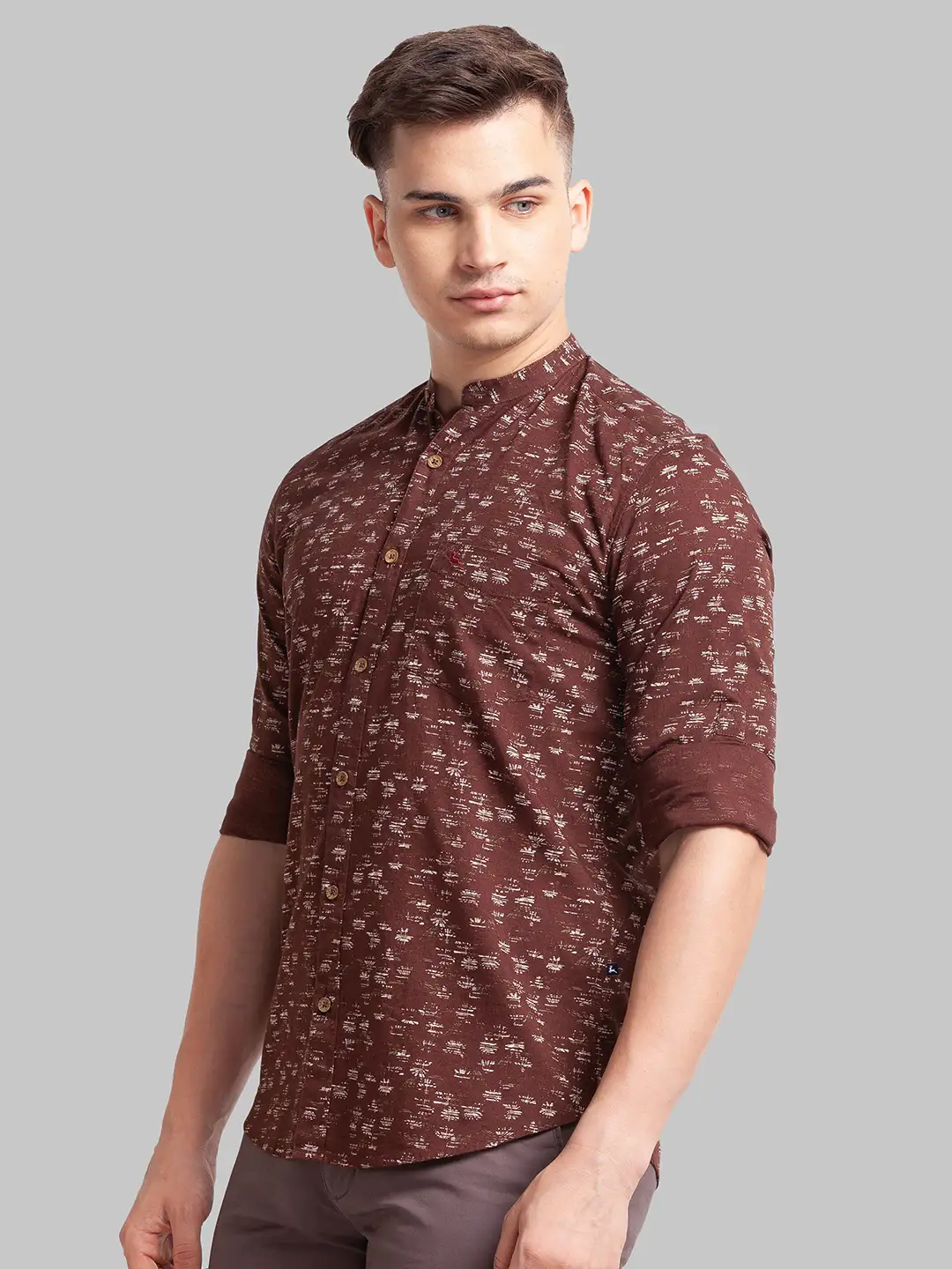 Men Brown Slim Fit Print Cotton Full Sleeve Shirts - Image 3