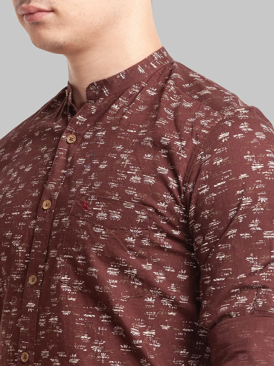 Men Brown Slim Fit Print Cotton Full Sleeve Shirts - Image 6