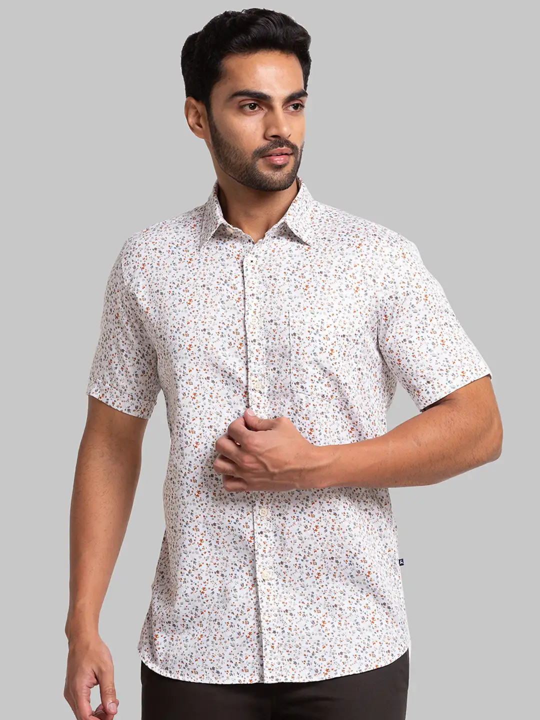 Men Brown Slim Fit Print Cotton Half Sleeve Shirts