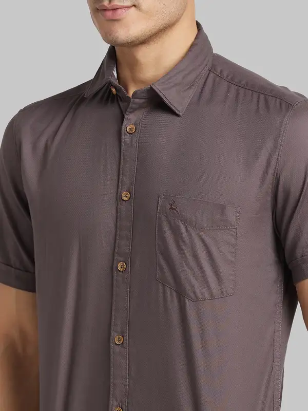 Men Brown Slim Fit Solid Cotton Half Sleeve Shirts - Image 6