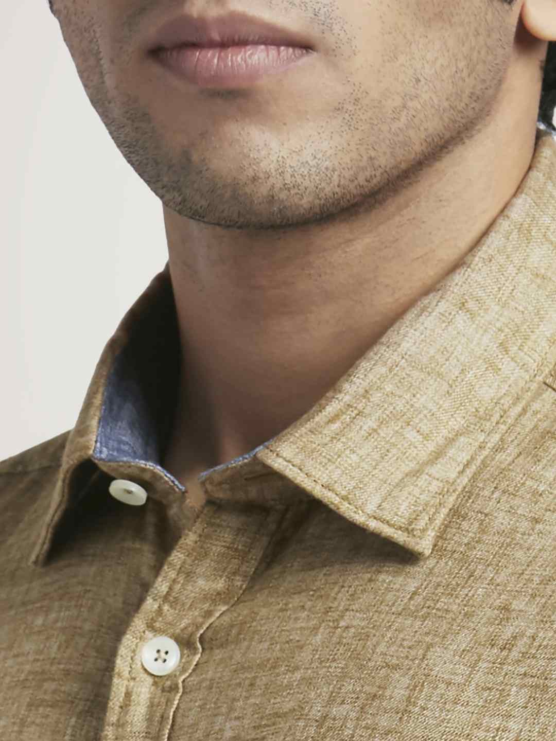 Men Brown Slim Fit Solid Lyocell Blend Full Sleeve Shirts