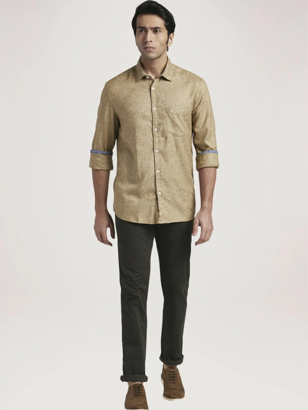 Men Brown Slim Fit Solid Lyocell Blend Full Sleeve Shirts - Image 2