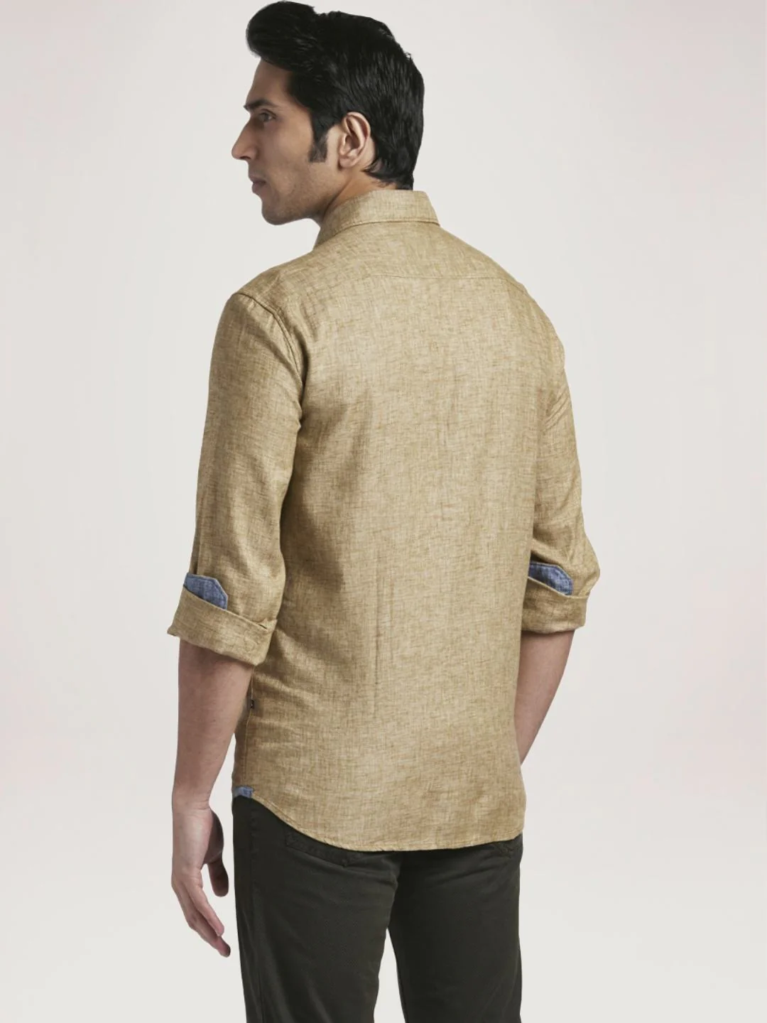 Men Brown Slim Fit Solid Lyocell Blend Full Sleeve Shirts - Image 3