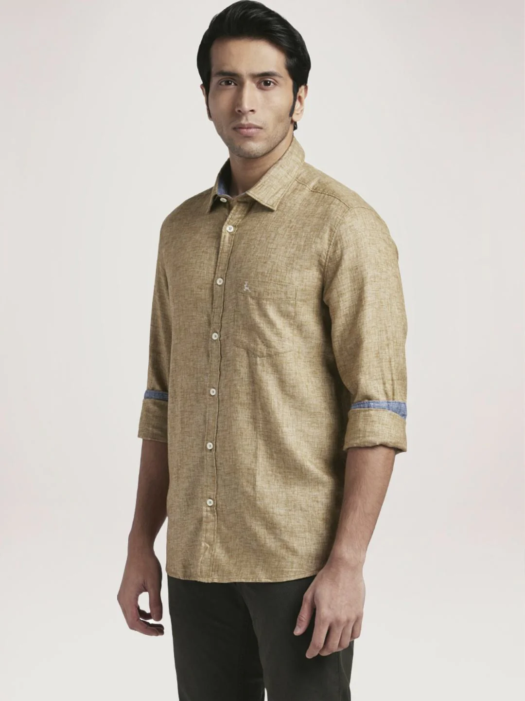 Men Brown Slim Fit Solid Lyocell Blend Full Sleeve Shirts - Image 4