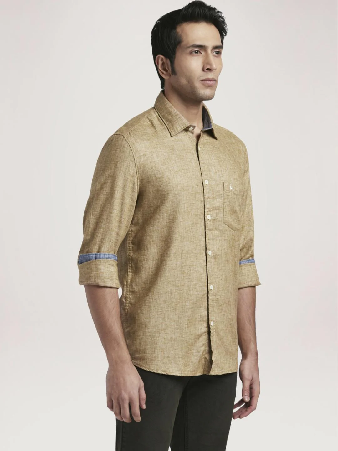 Men Brown Slim Fit Solid Lyocell Blend Full Sleeve Shirts - Image 5