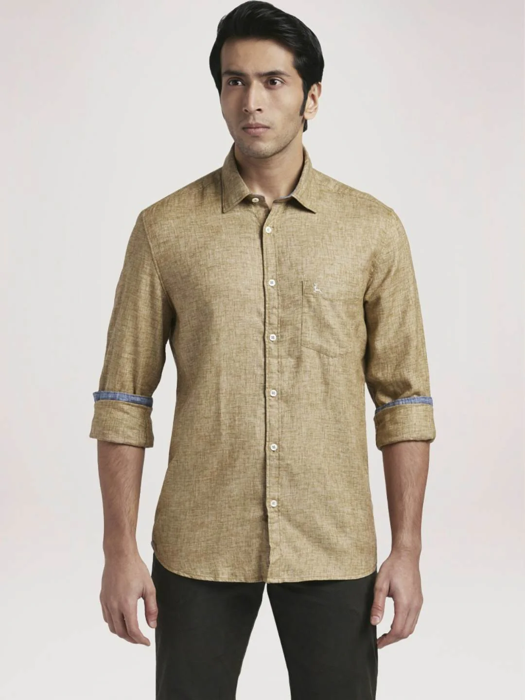 Men Brown Slim Fit Solid Lyocell Blend Full Sleeve Shirts - Image 6