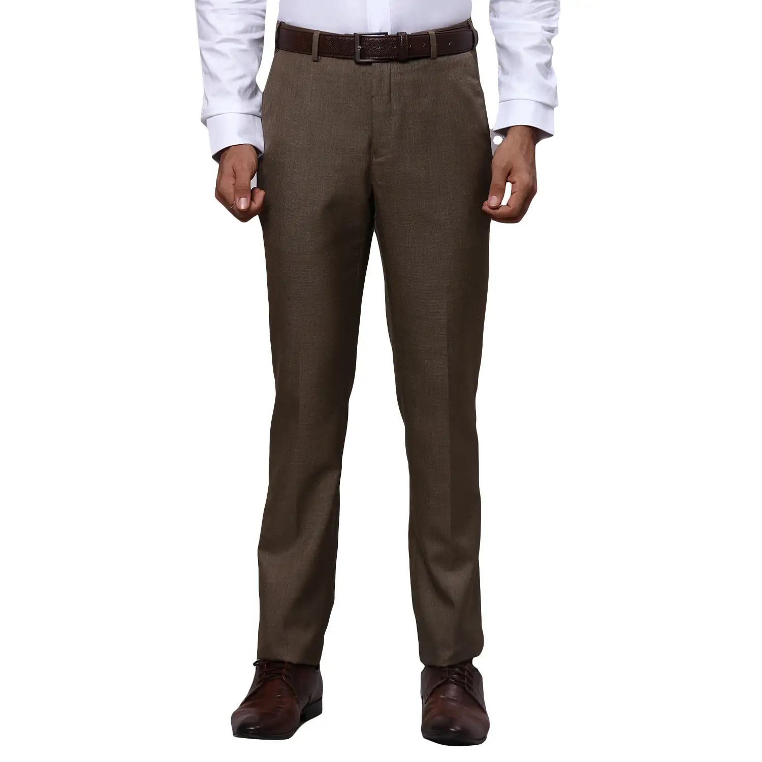Men Brown Slim Fit Solid Polyester Blend Trouser