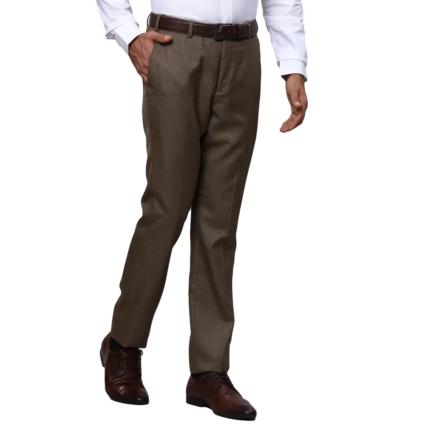 Men Brown Slim Fit Solid Polyester Blend Trouser - Image 2