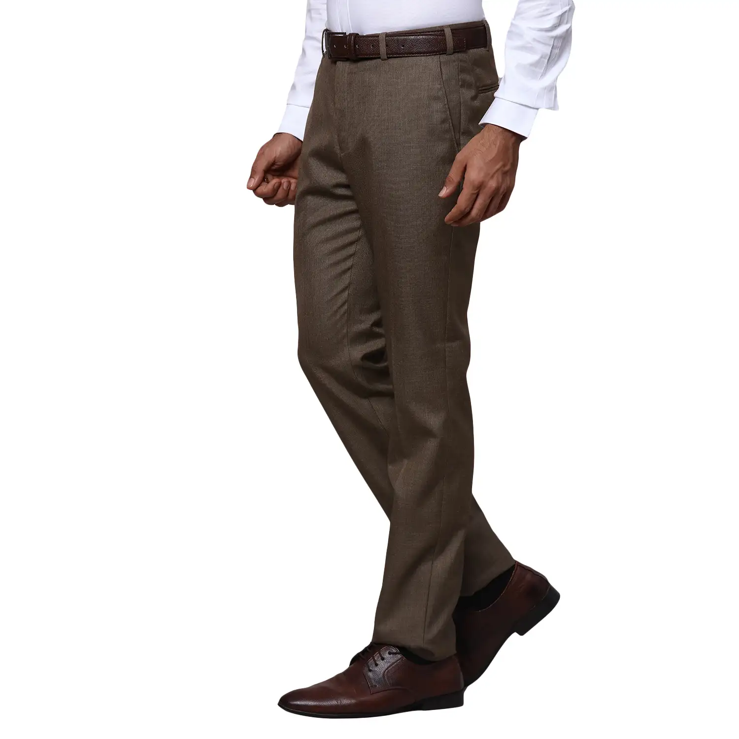 Men Brown Slim Fit Solid Polyester Blend Trouser - Image 3