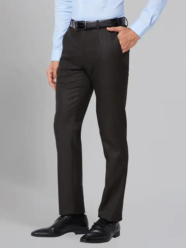 Men Brown Slim Fit Solid Polyester Blend Trouser - Image 3