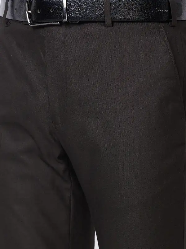 Men Brown Slim Fit Solid Polyester Blend Trouser - Image 7