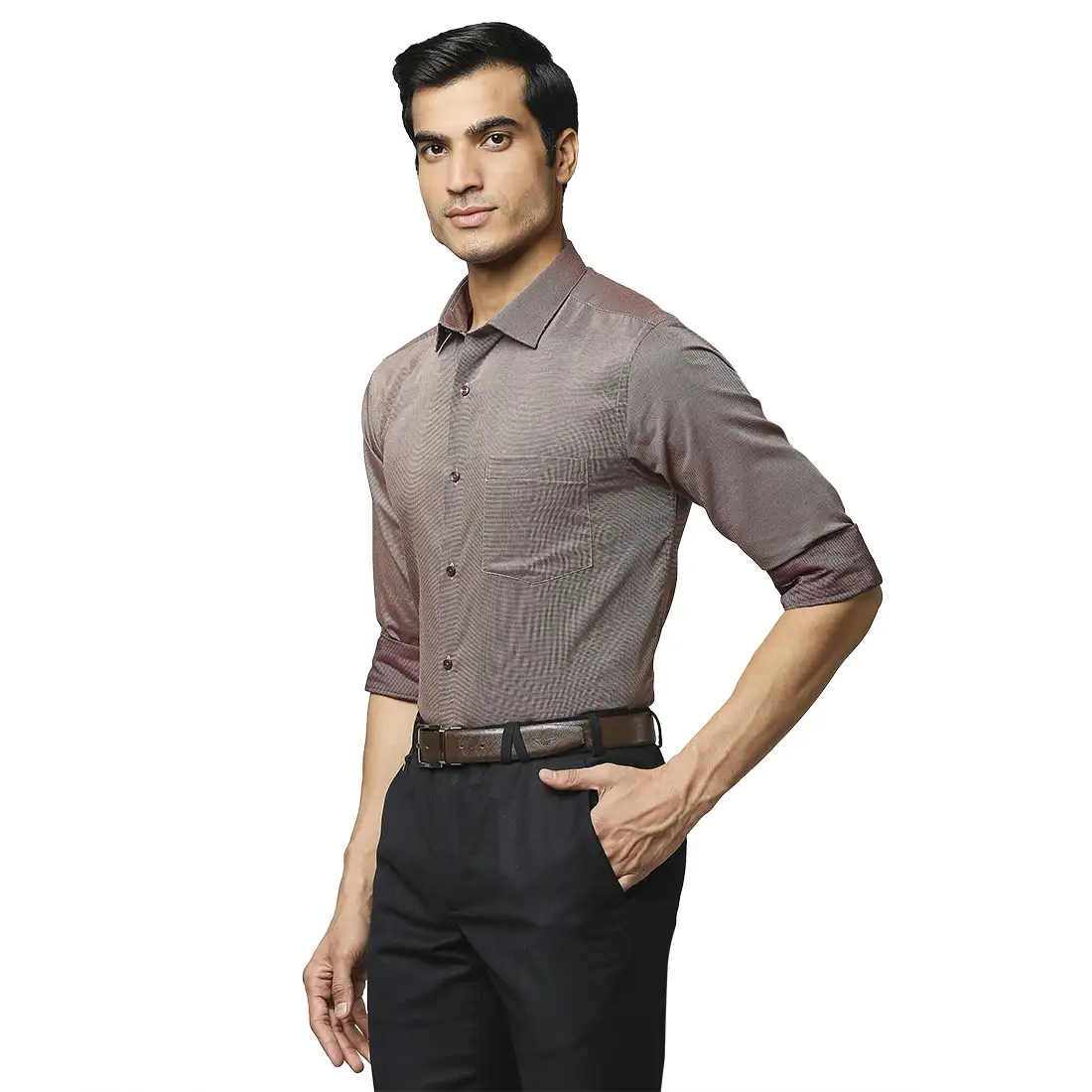 Men Brown Slim Fit Structure Cotton Shirts - Image 3