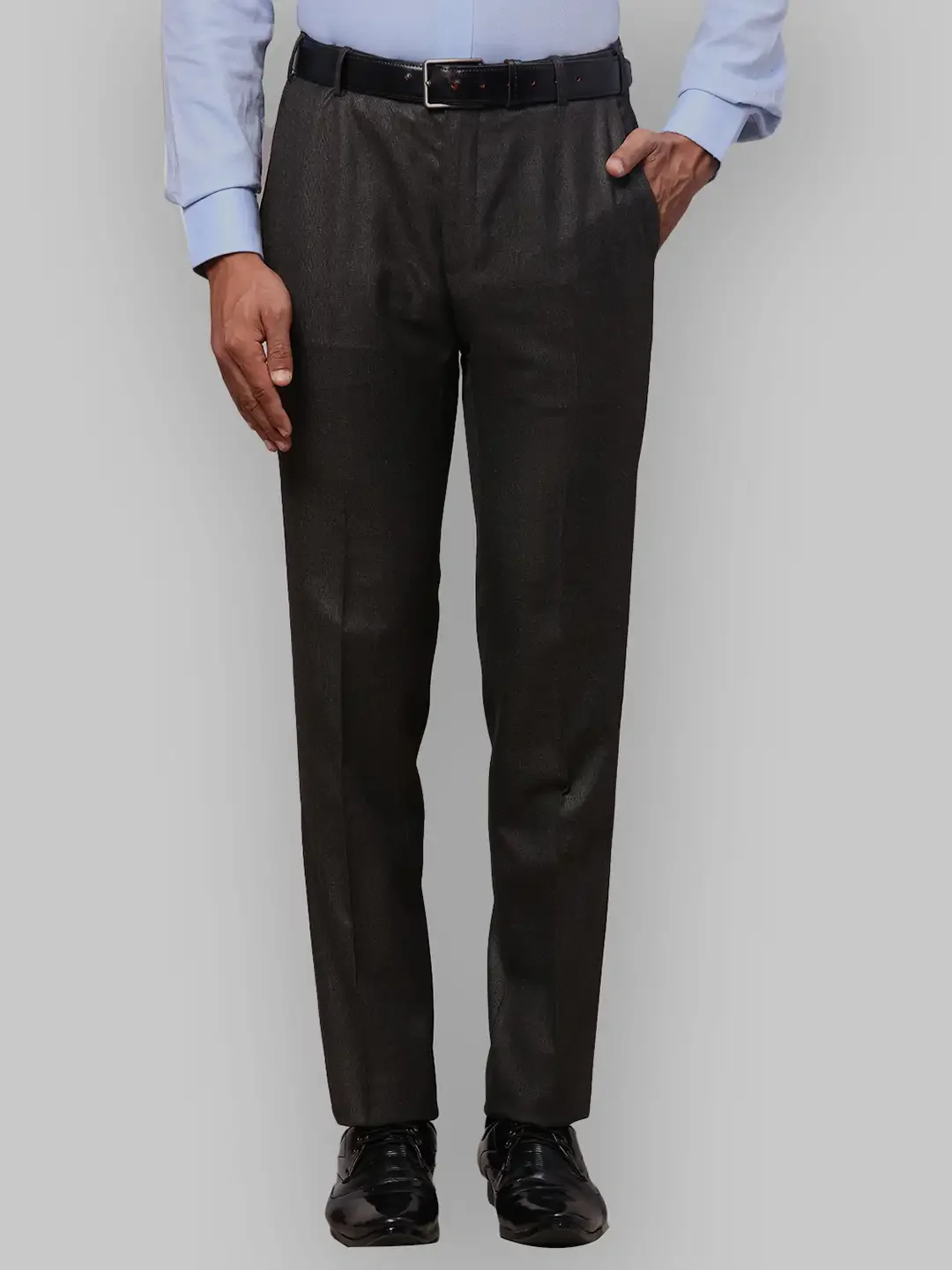 Men Brown Slim Fit Structure Polyester Blend Trouser