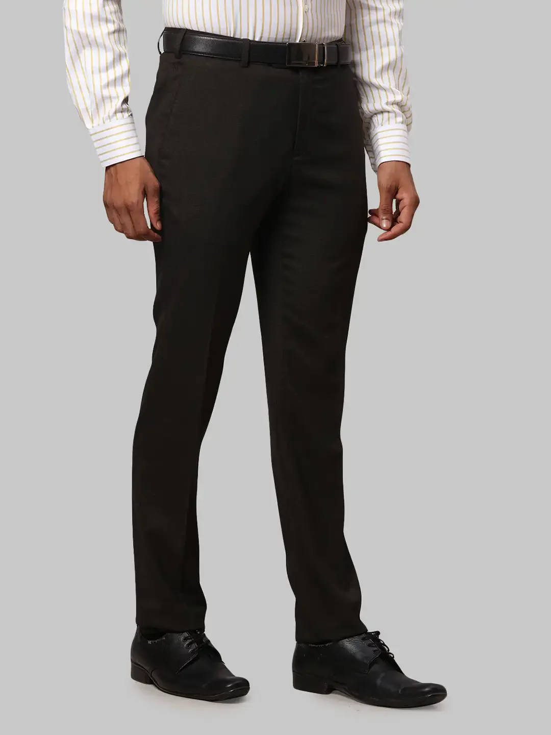 Men Brown Slim Fit Structure Polyester Blend Trouser - Image 2