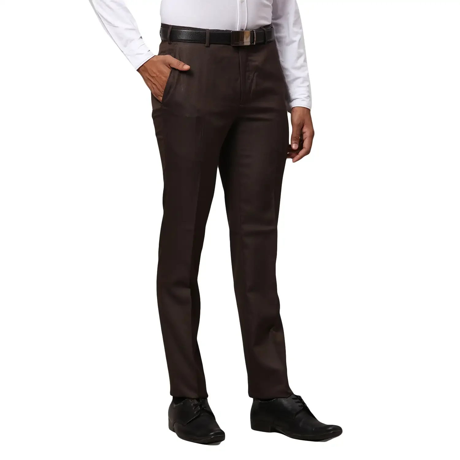 Men Brown Slim Fit Structure Polyester Blend Trouser - Image 2